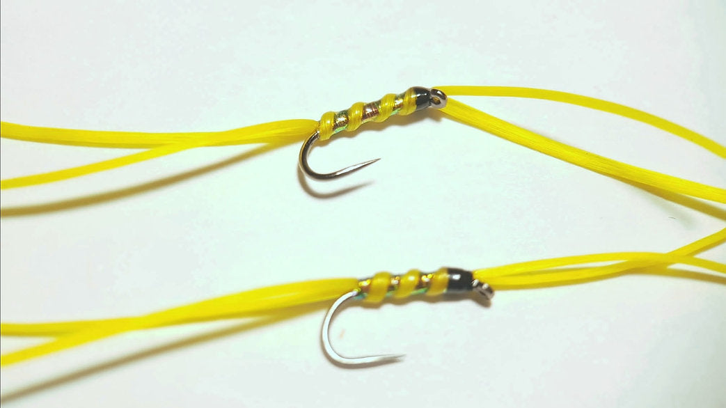 2 x Yellow apps bloodworm trout flies | size 12 barbless hooks