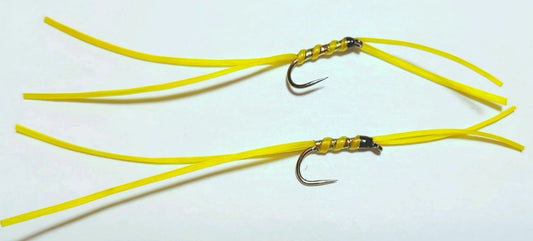 2 x Yellow apps bloodworm trout flies | size 12 barbless hooks