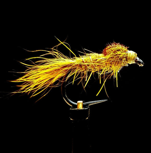 3 x Golden Olive Hares Ear Nymphs Trout Flies | size 12 short shank barbless
