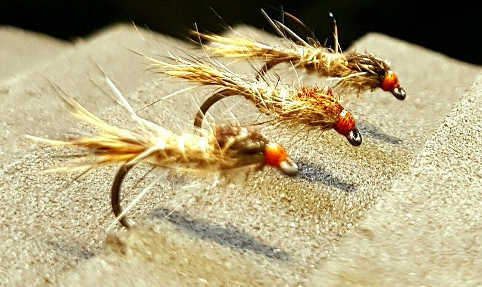 3 x Hares Ear Nymphs Trout Flies | size 14 competition barbless (darker tail)