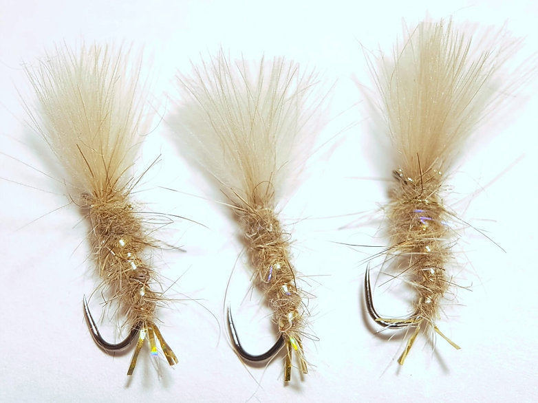 3 x Hares ear emerger trout flies | size 12 barbless hooks.