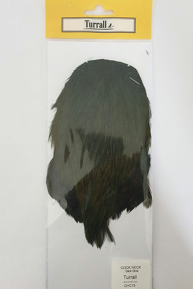 Indian Cock Neck/Cape | Turrall fly tying materials - dark olive