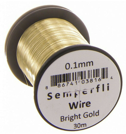 Semperfli Lure/Streamer 0.1mm Ultra Fine Fly Tying Wire - Bright Gold