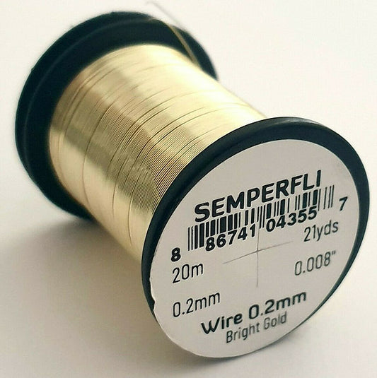Semperfli Lure/Streamer 0.2mm Fly Tying Wire - Bright Gold