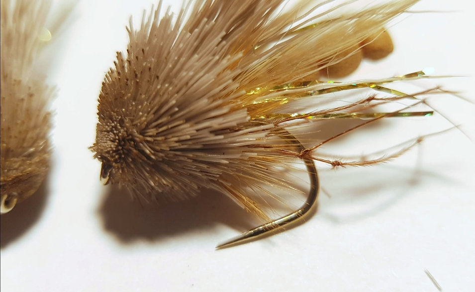 2 x Eyebrook Muddler Daddy trout flies | short shank fulling mill hooks