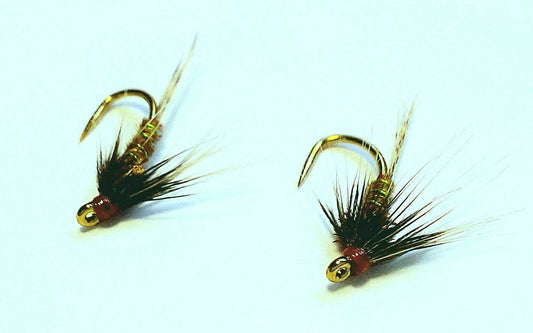 2 x Olive Cruncher trout flies | Comp / Barbless Fario Hooks - Size 12 hooks
