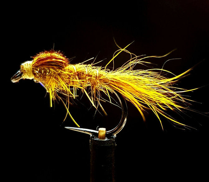 3 x Golden Olive Hares Ear Nymphs Trout Flies | size 12 short shank barbless