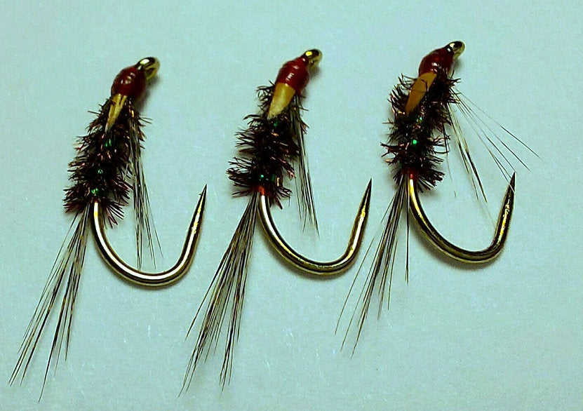 3 x Green Ribbed Diawl Bach Trout Flies | size 12 Fario barbless