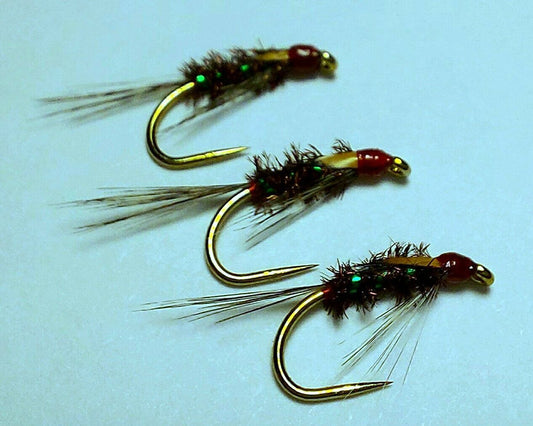 3 x Green Ribbed Diawl Bach Trout Flies | size 12 Fario barbless
