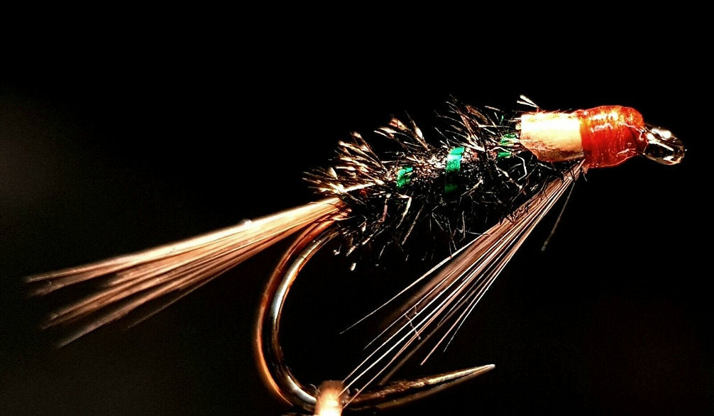 4 x Green Ribbed Diawl Bach Trout Flies / Barbless Fario Size 12 hooks