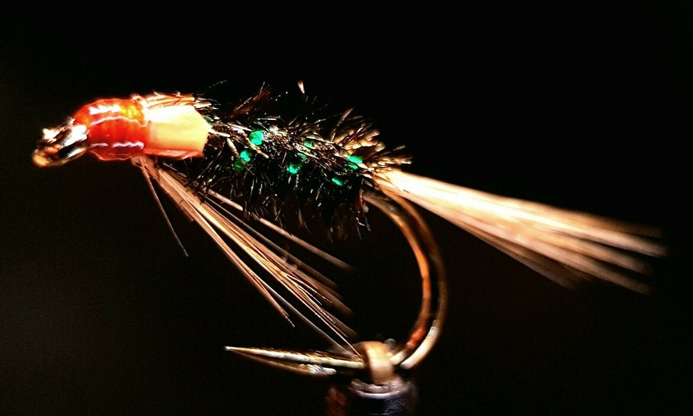 4 x Green Ribbed Diawl Bach Trout Flies / Barbless Fario Size 12 hooks