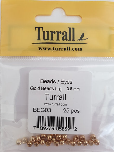 Fly tying Gold Beads - Turrall (Brass) Large 3.8mm Beads