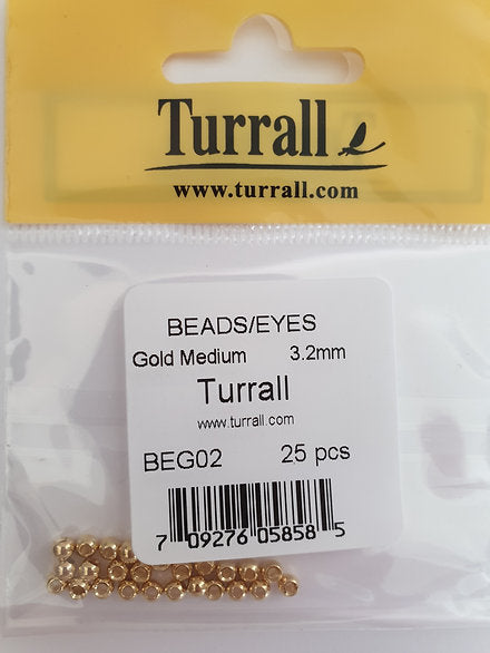 Fly tying Gold Beads - Turrall (Brass) Medium 3.2mm Beads