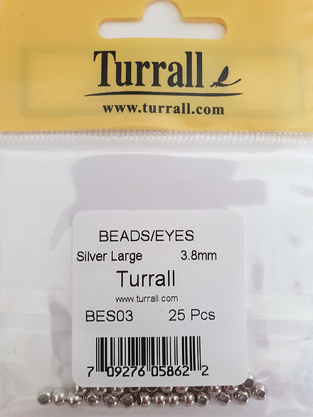 Fly tying Silver Beads - Turrall (Brass) Large 3.8mm Beads