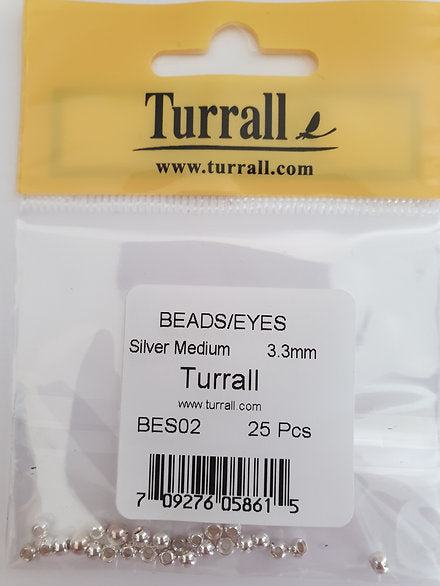 Fly tying Silver Beads - Turrall (Brass) Medium 3.3mm Beads