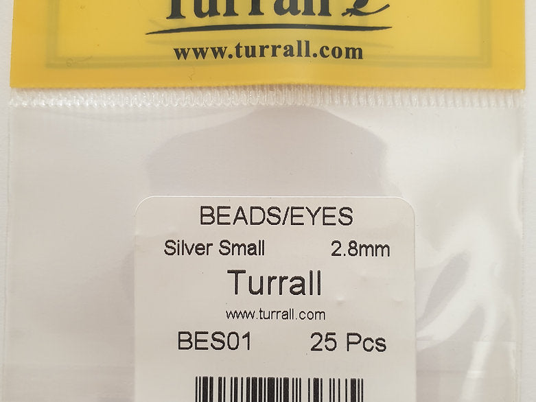 Fly tying Silver Beads - Turrall (Brass) Small 2.8mm Beads