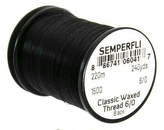Semperfli Classic Waxed Fly Tying Thread 6/0 240 Yards - Black