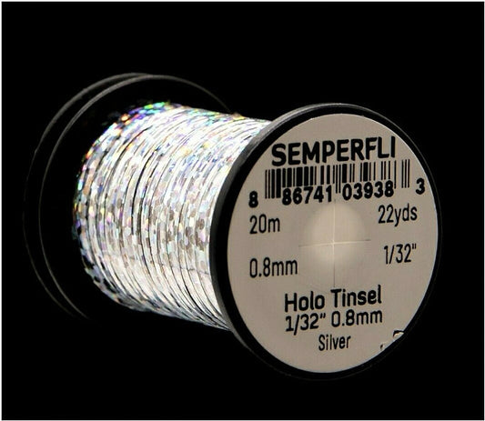 Semperfli Fly Tying Holographic Tinsel 1/32" 0.8mm - Silver